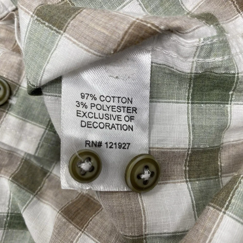 Johnnie-O Wada Top Shelf Mens L White Brown Green Plaid Long Sleeve Button Shirt - Picture 5 of 6